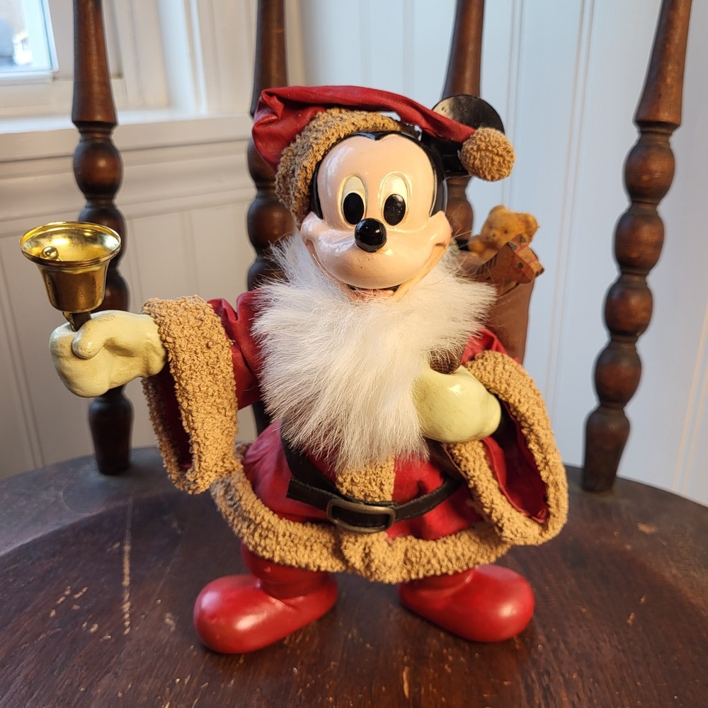 Vintage Walt Disney Mickey Mouse Santa Christmas Suit Fabric Mache 8"‎ Toy Sack